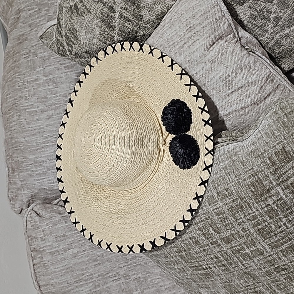 DPG Vintage Straw Summer Hat Women Tan Black Vintage one size